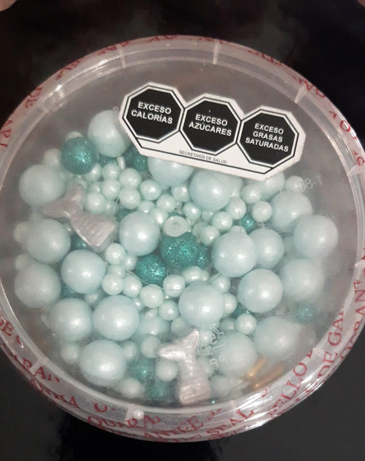 Mix de sprinkles cola de sirena  plata sprinkles aqua