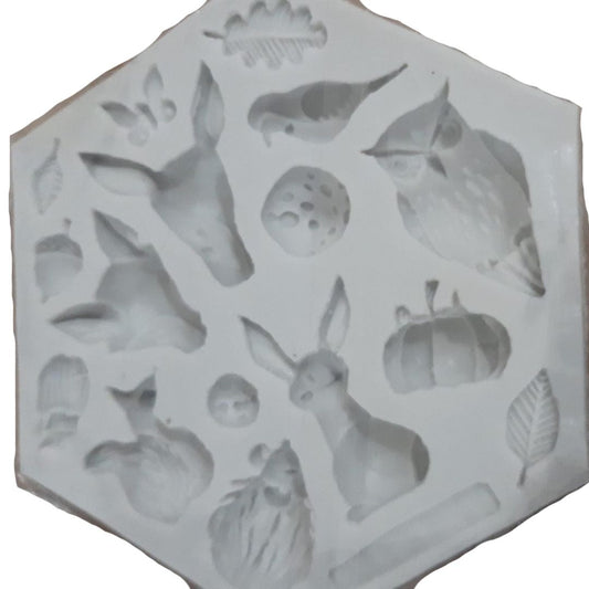 Molde de silicón para fondant venado conejo ardilla puercoespin buho otoño zorro
