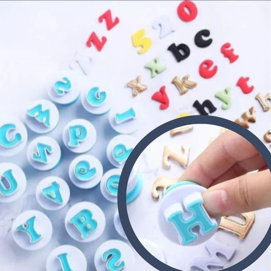 Cortadores eyectores para fondant letras mayúsculas y números 36 piezas