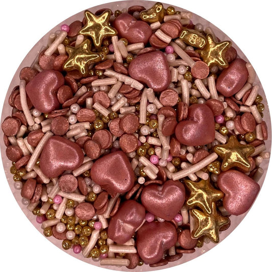 Mix de sprinkles corazones aperlas estrellas doradas