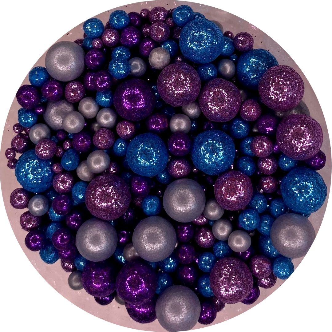 Mix de sprinkles diamantados y aperlados morado y azúl