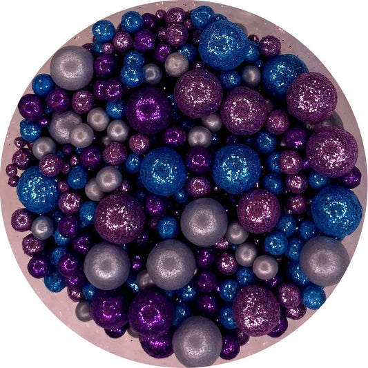 Mix de sprinkles diamantados y aperlados morado y azúl