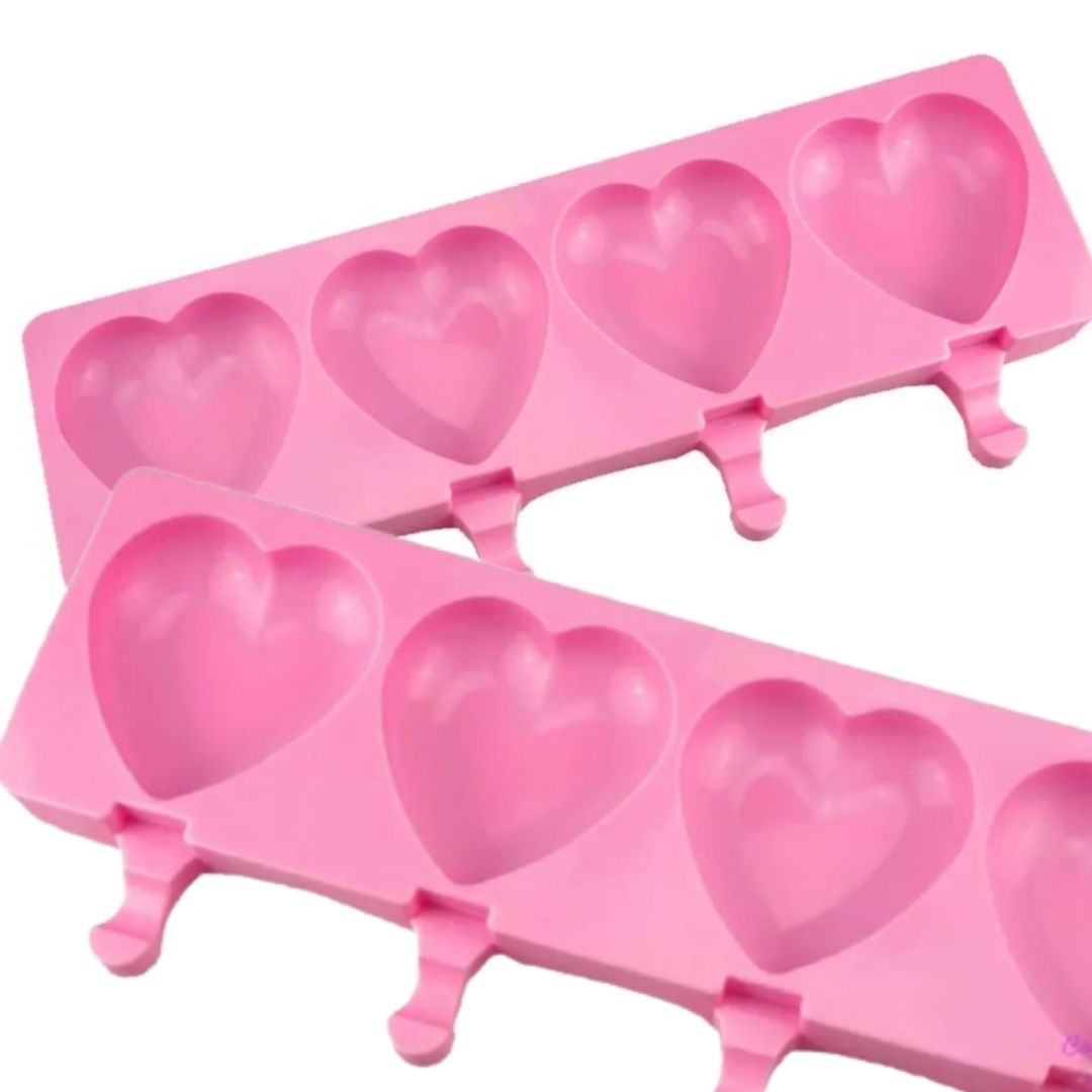 Molde de silicón de paleta en forma de corazon 4 cavidades