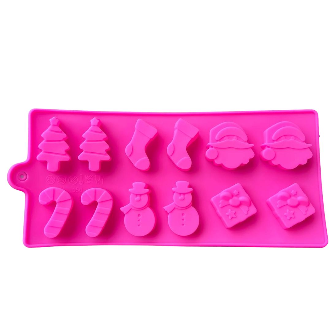 Molde de silicón figuras de navidad para repostería hombre de nieve bastón bota santa claus