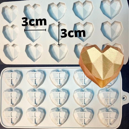 Molde de silicón de corazones diamantados mini 3x3cms