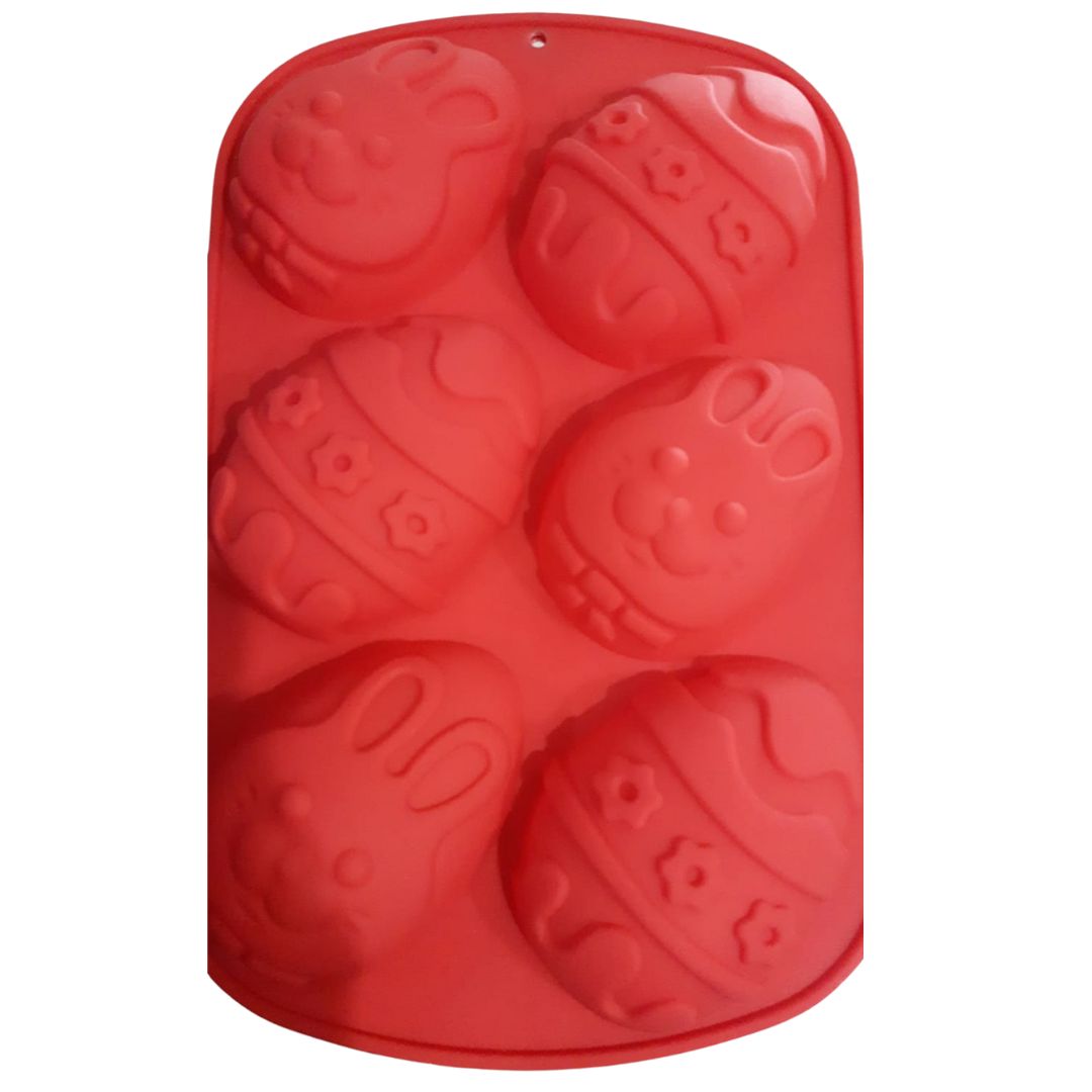 Molde de silicón huevitos huevos de pascua conejo 6cav