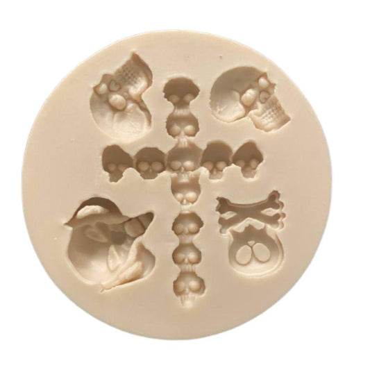 Molde de silicon de calaveras y cruz de calaveras para fondanr dia de muertos halloween